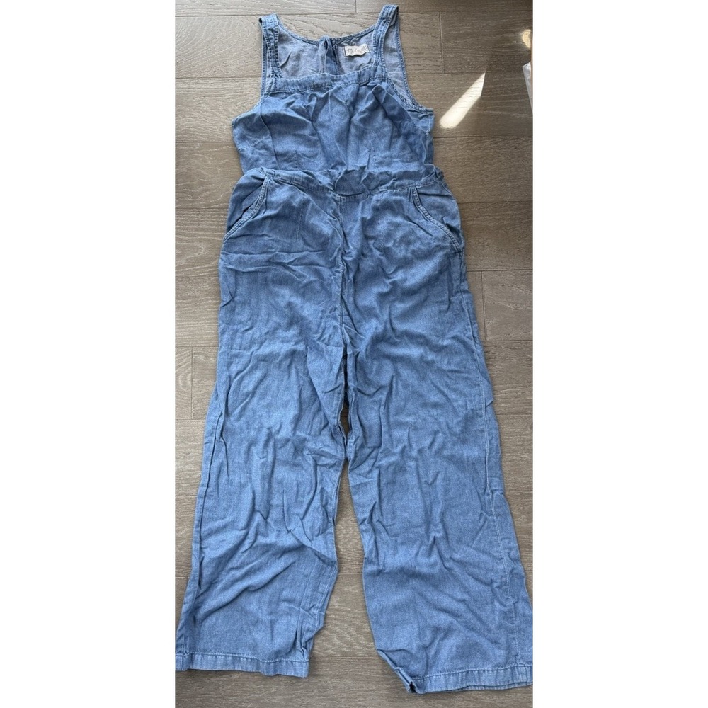 Madewell Chambray Wide Leg Jumpsuit Women's Size 4 Blue Sleeveless Pockets